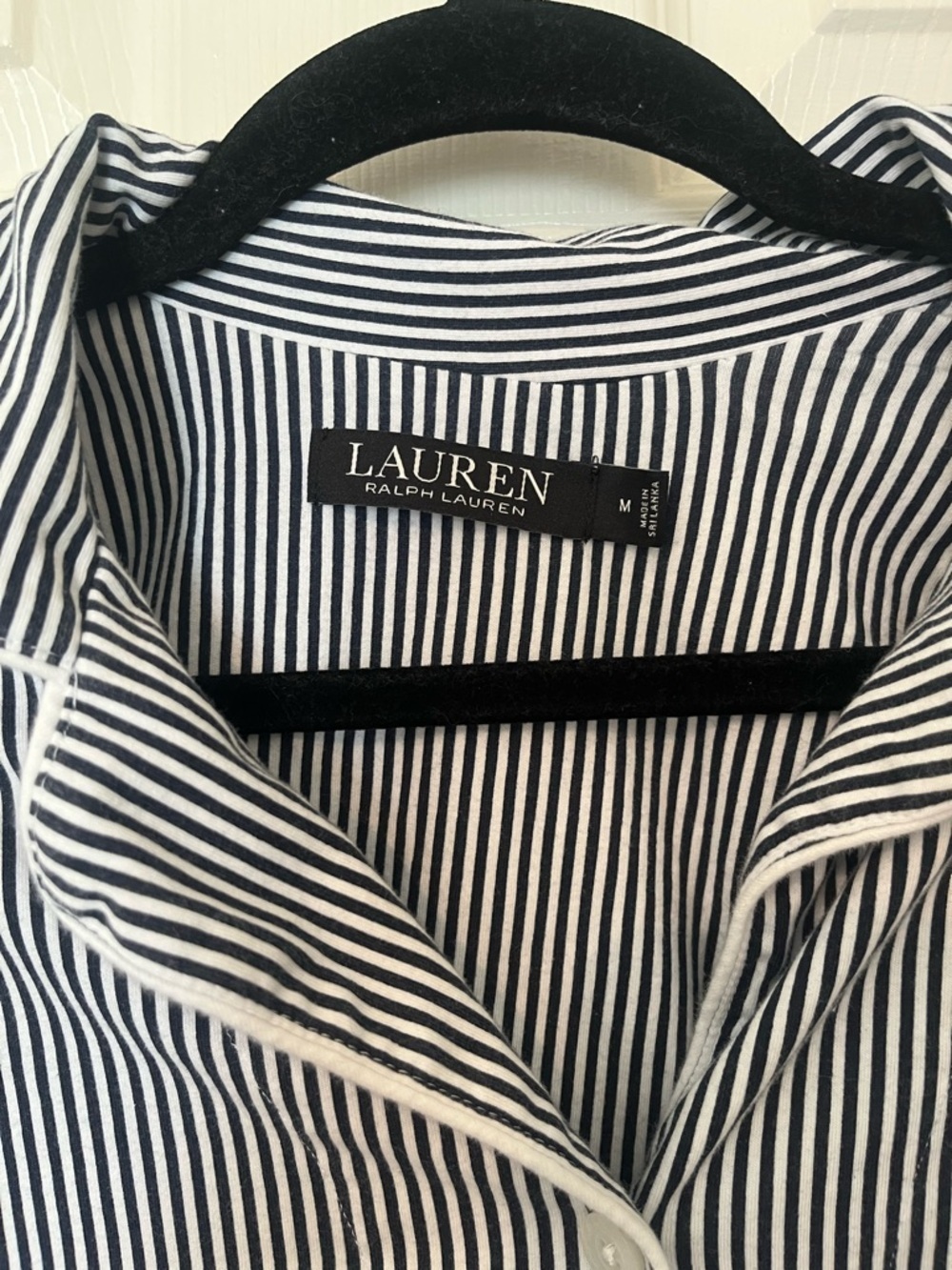 Lauren Ralph Lauren Medium Navy & White Striped Cotton Sleep Shirt Resortwear - Picture 3 of 6